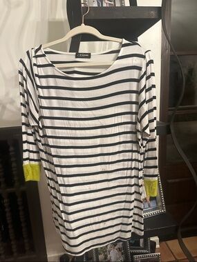 Cato Black & White Striped Long Sleeve Tee with Lime Cuff